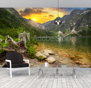 Picture of Eye of the Sea lake in Tatra mountains at sunset Poland